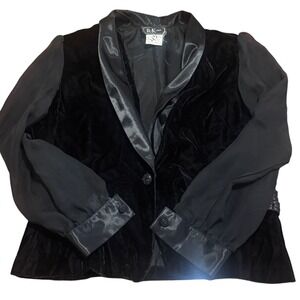 Vintage Black Velvet Sheer Sleeve Jacket Blazer 16 Whimsy Fairy Goth